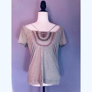 Anthropologie NWT grey beaded blouse